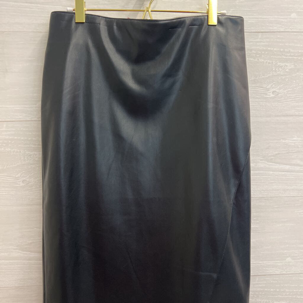 Black Faux Leather Black Midi Skirt Medium