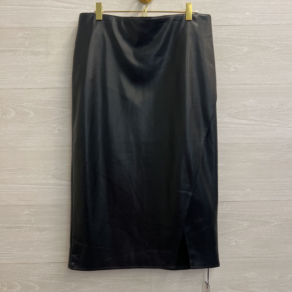 Black Faux Leather Black Midi Skirt Medium