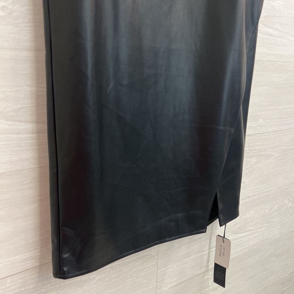 Black Faux Leather Black Midi Skirt Medium