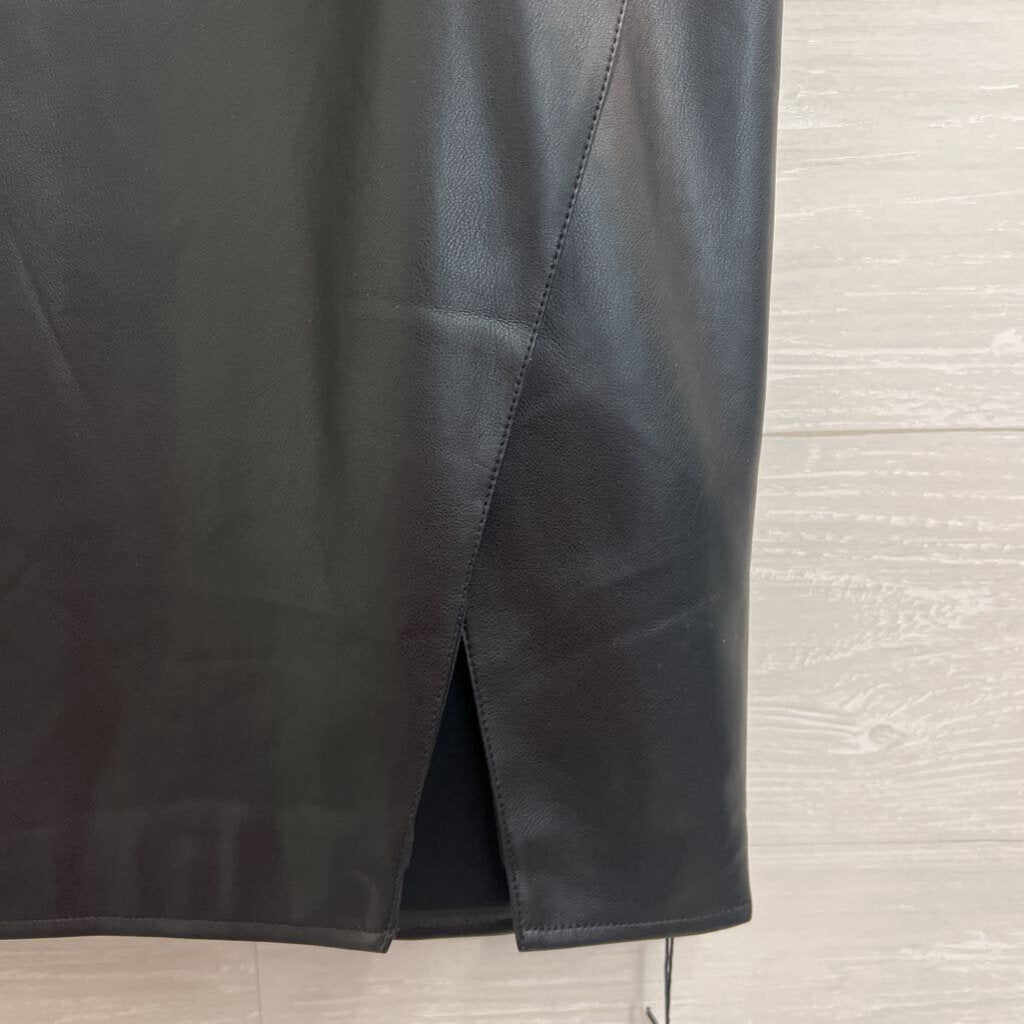 Black Faux Leather Black Midi Skirt Medium