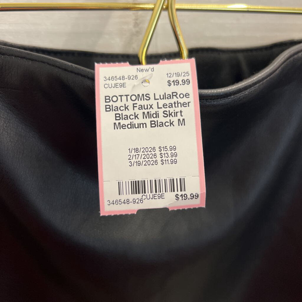 Black Faux Leather Black Midi Skirt Medium