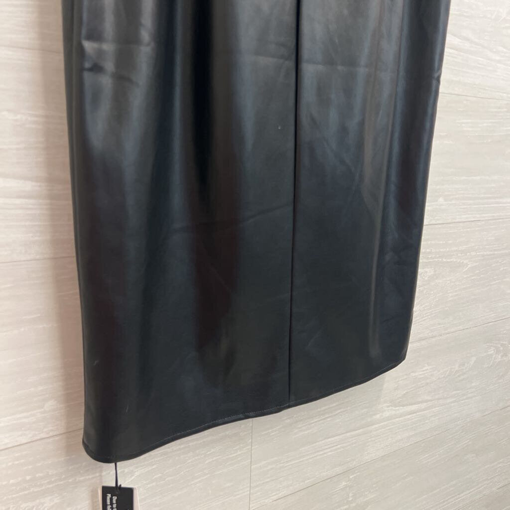Black Faux Leather Black Midi Skirt Medium
