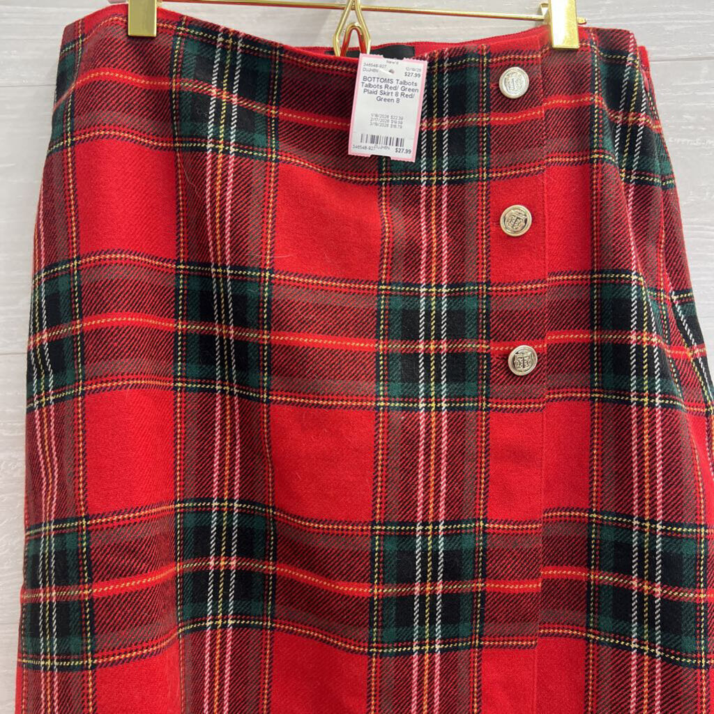 Talbots Red/ Green Plaid Skirt 8