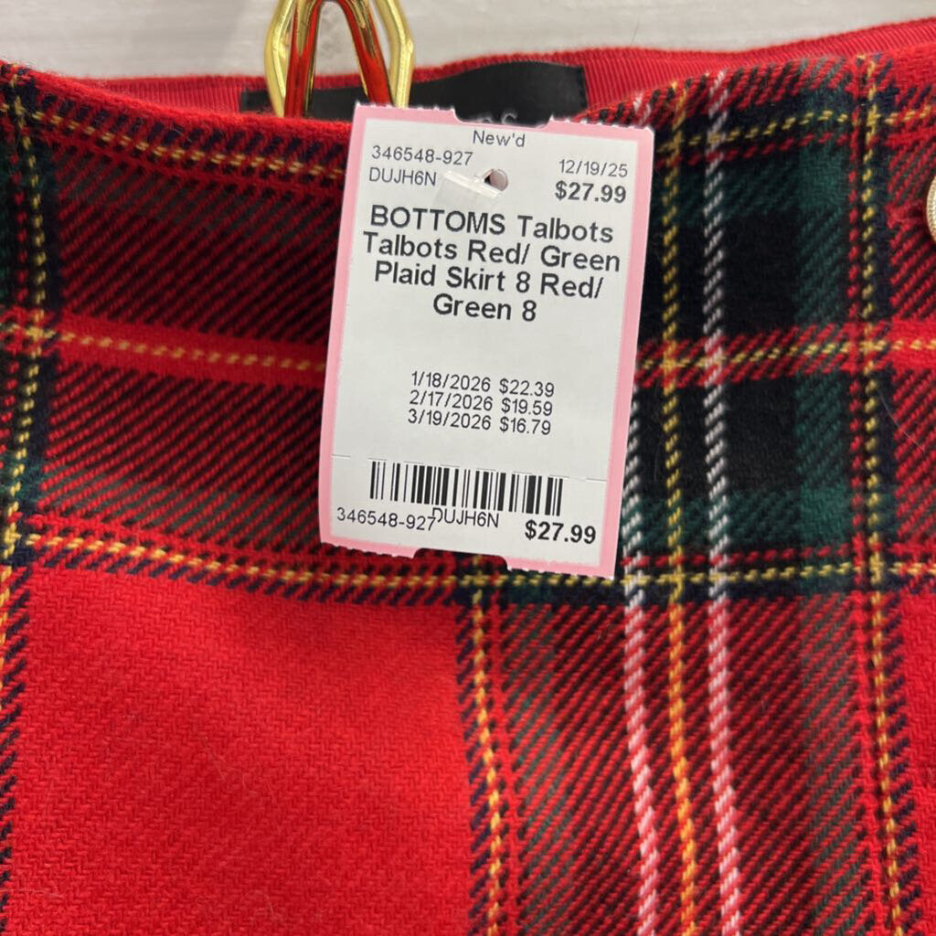Talbots Red/ Green Plaid Skirt 8