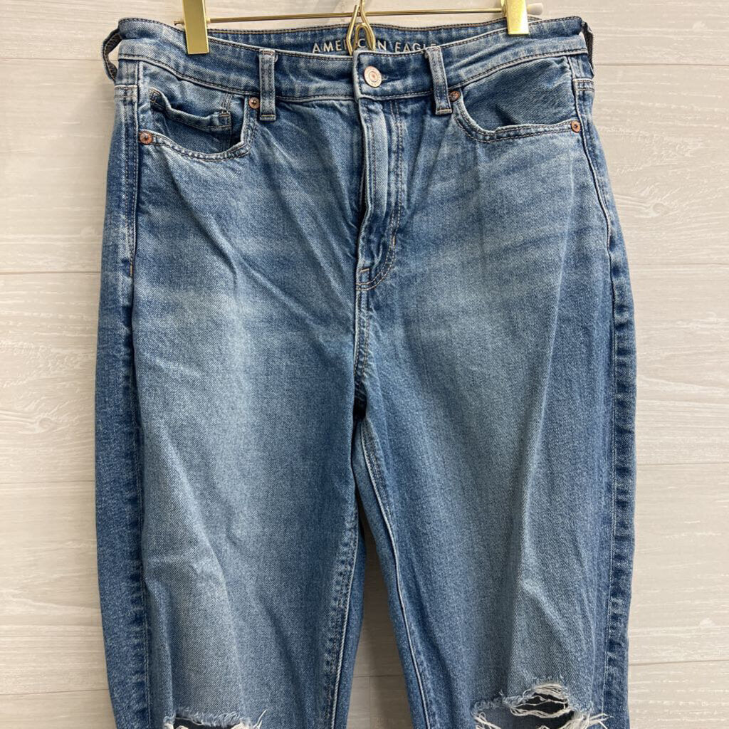 American Eagle Medium Wash Distressed Mom Jeans8