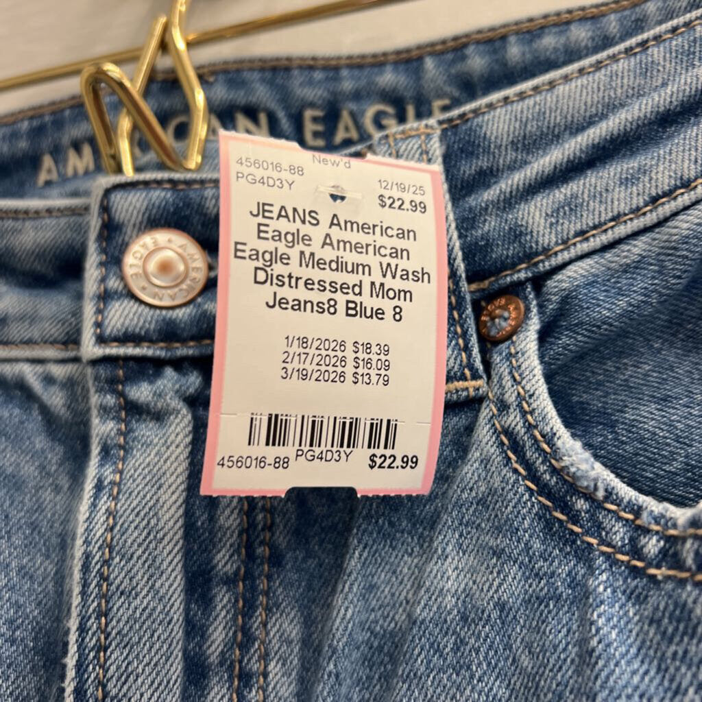 American Eagle Medium Wash Distressed Mom Jeans8