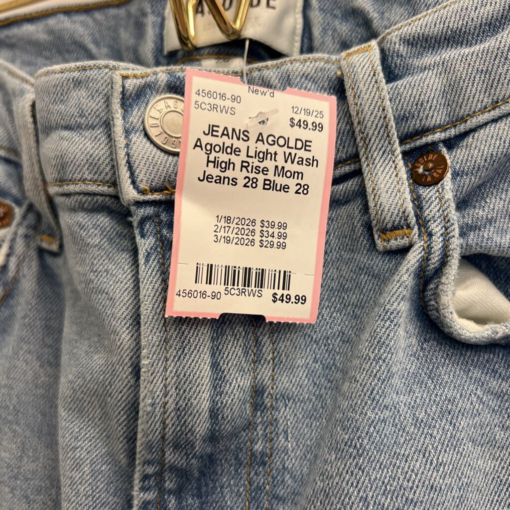 Agolde Light Wash High Rise Mom Jeans 28