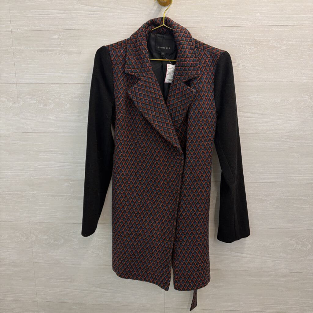 Evette and K Blue/ Orange/ Black Print Tie Waist Jacket Medium