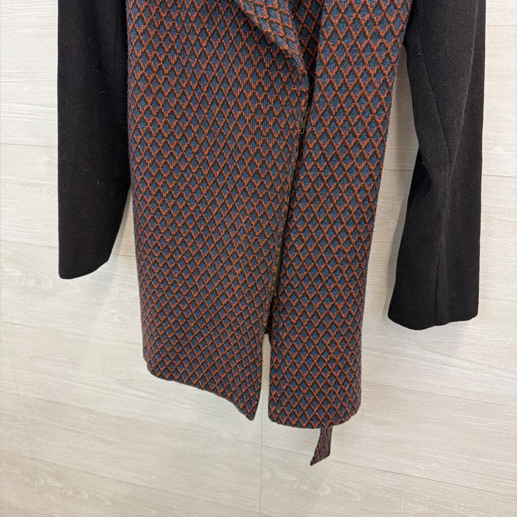 Evette and K Blue/ Orange/ Black Print Tie Waist Jacket Medium