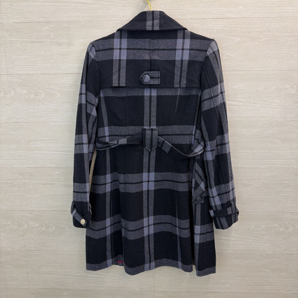 Tulle Navy/ Blue Plaid Long Belted Jacket Medium