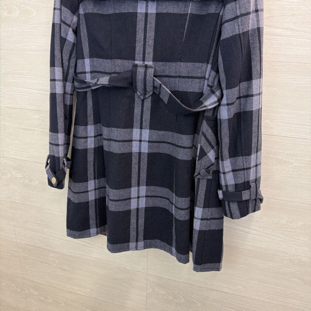 Tulle Navy/ Blue Plaid Long Belted Jacket Medium