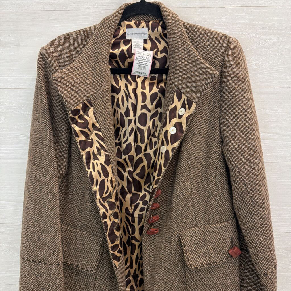 Soft Surroundings Brown Tweed Long Jacket Medium