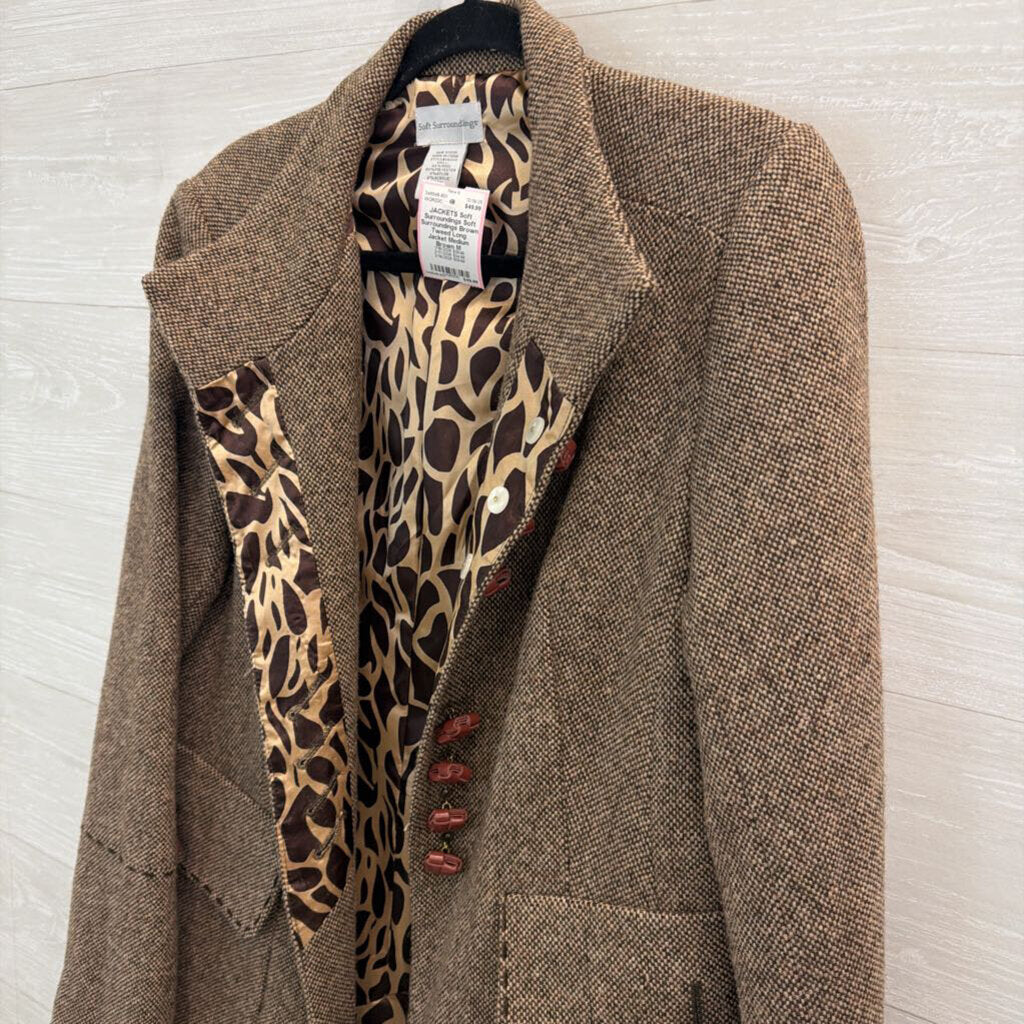 Soft Surroundings Brown Tweed Long Jacket Medium