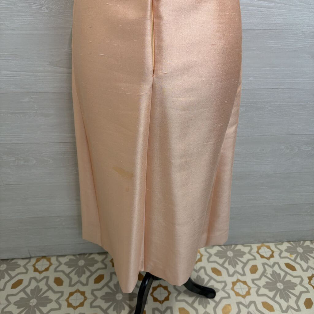 Vintage Pale Pink Beaded Short Sleeve Mock Neck Midi Formal Dress Small