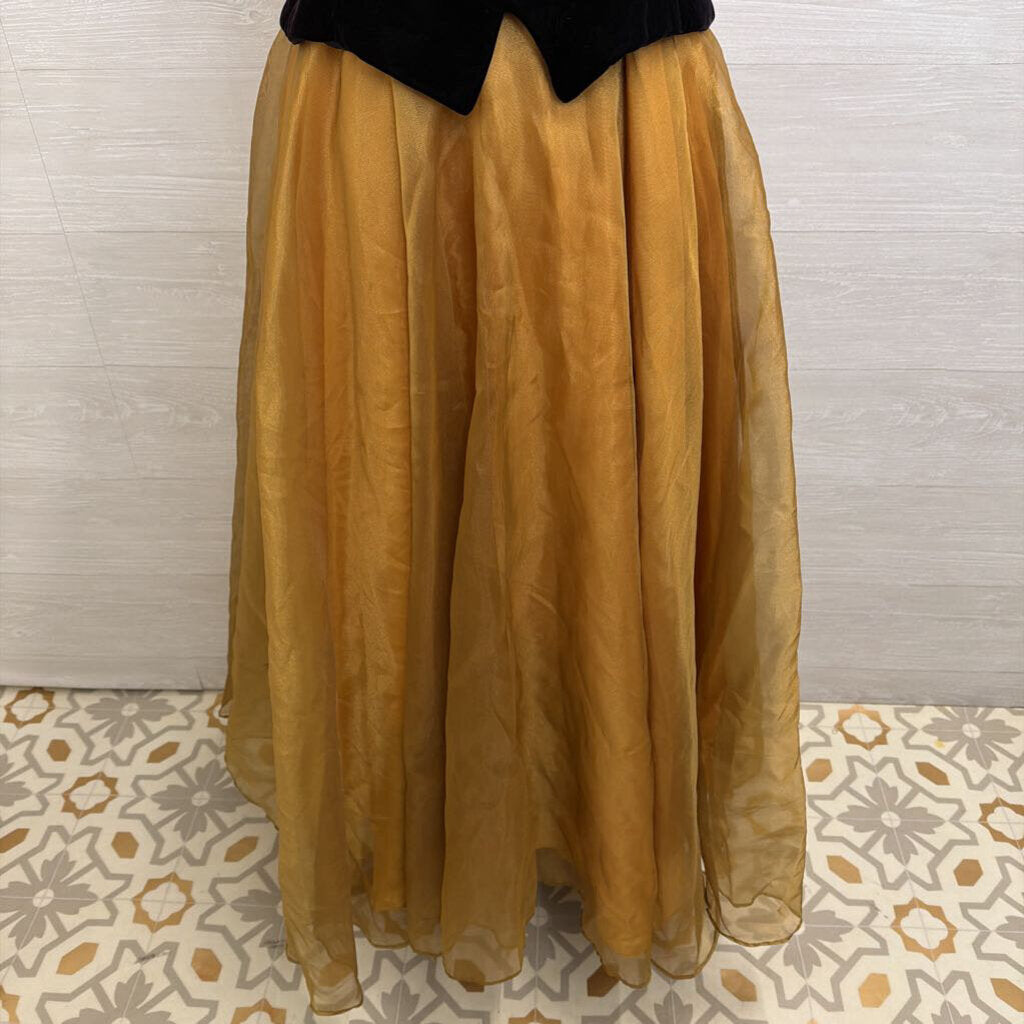 Vintage Dave and Johnny Black Velvet Halter Top Gold Skirt Long Formal Dress 11/12