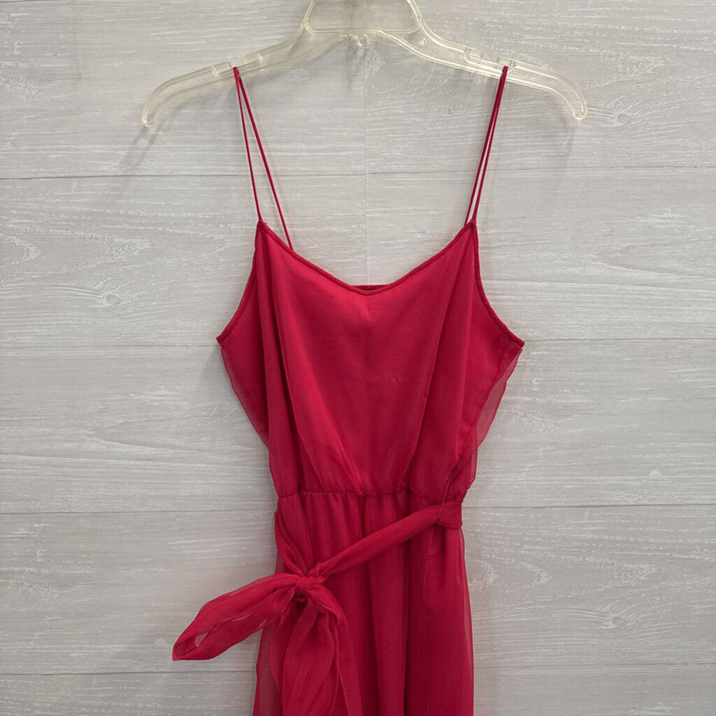 Vintage Pat Richards Hot Pink Chiffon Tie Waist Long Formal Dress Small