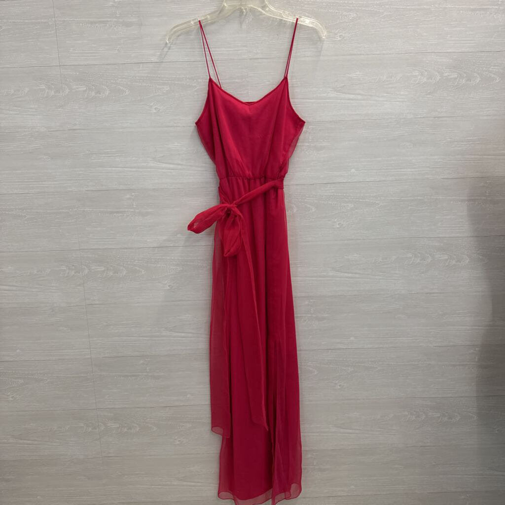 Vintage Pat Richards Hot Pink Chiffon Tie Waist Long Formal Dress Small