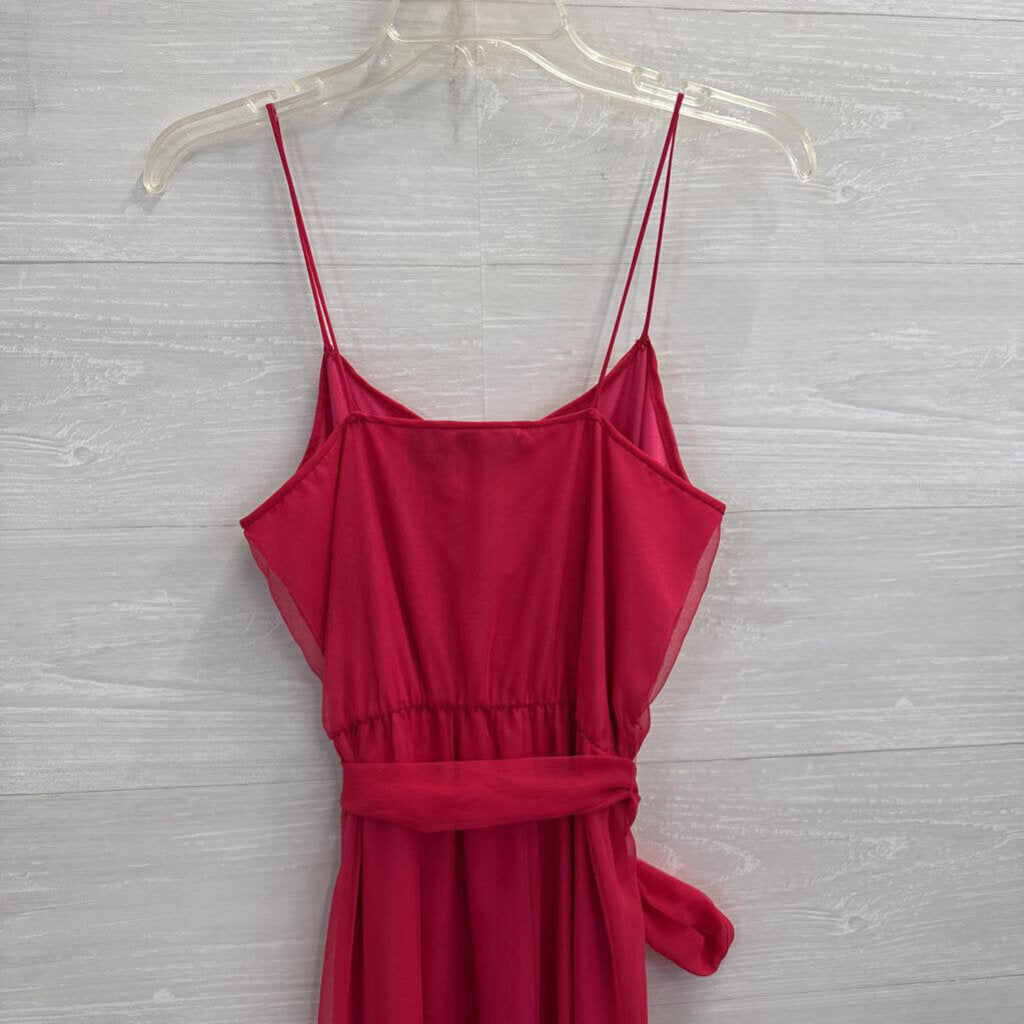 Vintage Pat Richards Hot Pink Chiffon Tie Waist Long Formal Dress Small