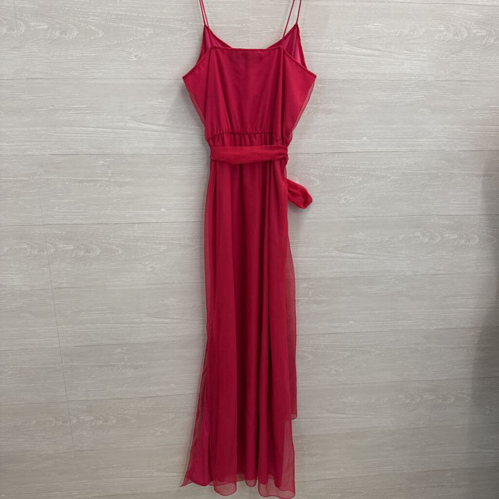 Vintage Pat Richards Hot Pink Chiffon Tie Waist Long Formal Dress Small