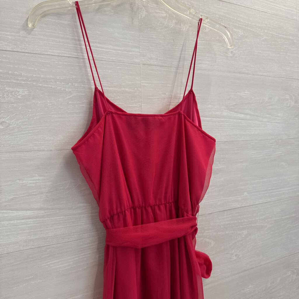 Vintage Pat Richards Hot Pink Chiffon Tie Waist Long Formal Dress Small