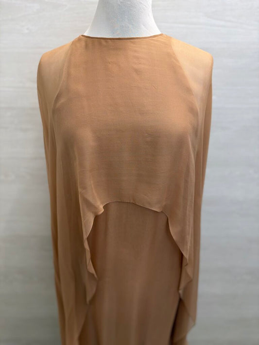 Vintage Halston Blush Cape Top Soft Chiffon Short Formal Dress Small