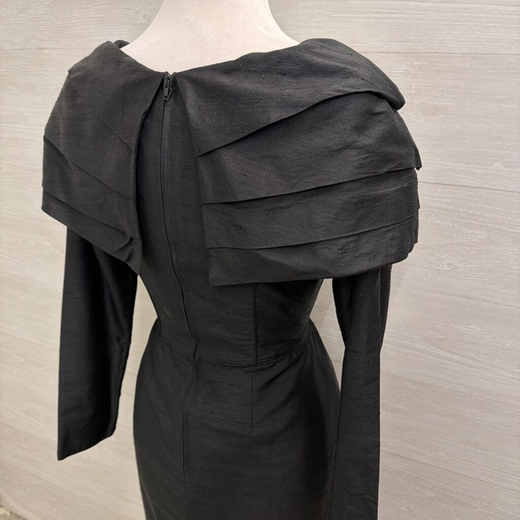 Vintage Laura Ashley Black Pleated Detail Long Sleeve Long Formal Dress Medium