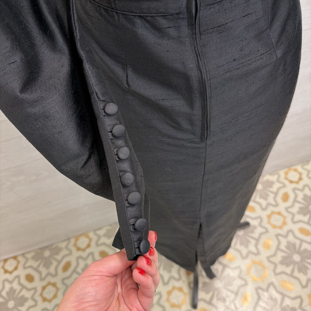 Vintage Laura Ashley Black Pleated Detail Long Sleeve Long Formal Dress Medium