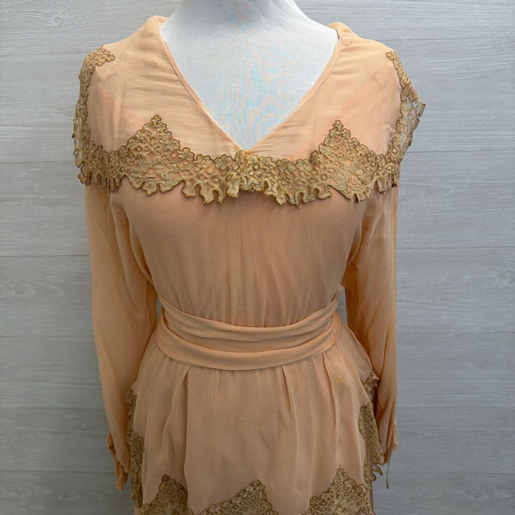 Vintage Eli Colaj Blush Lace Detail Long Sleeve Layered Long Formal Dress 42