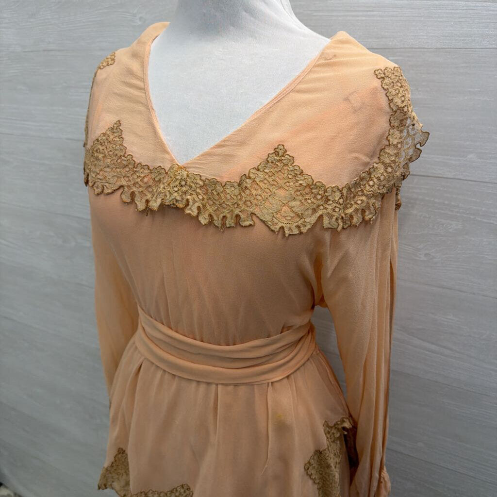 Vintage Eli Colaj Blush Lace Detail Long Sleeve Layered Long Formal Dress 42