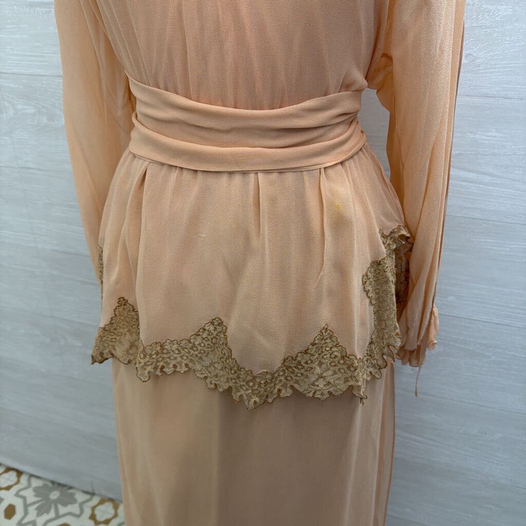 Vintage Eli Colaj Blush Lace Detail Long Sleeve Layered Long Formal Dress 42