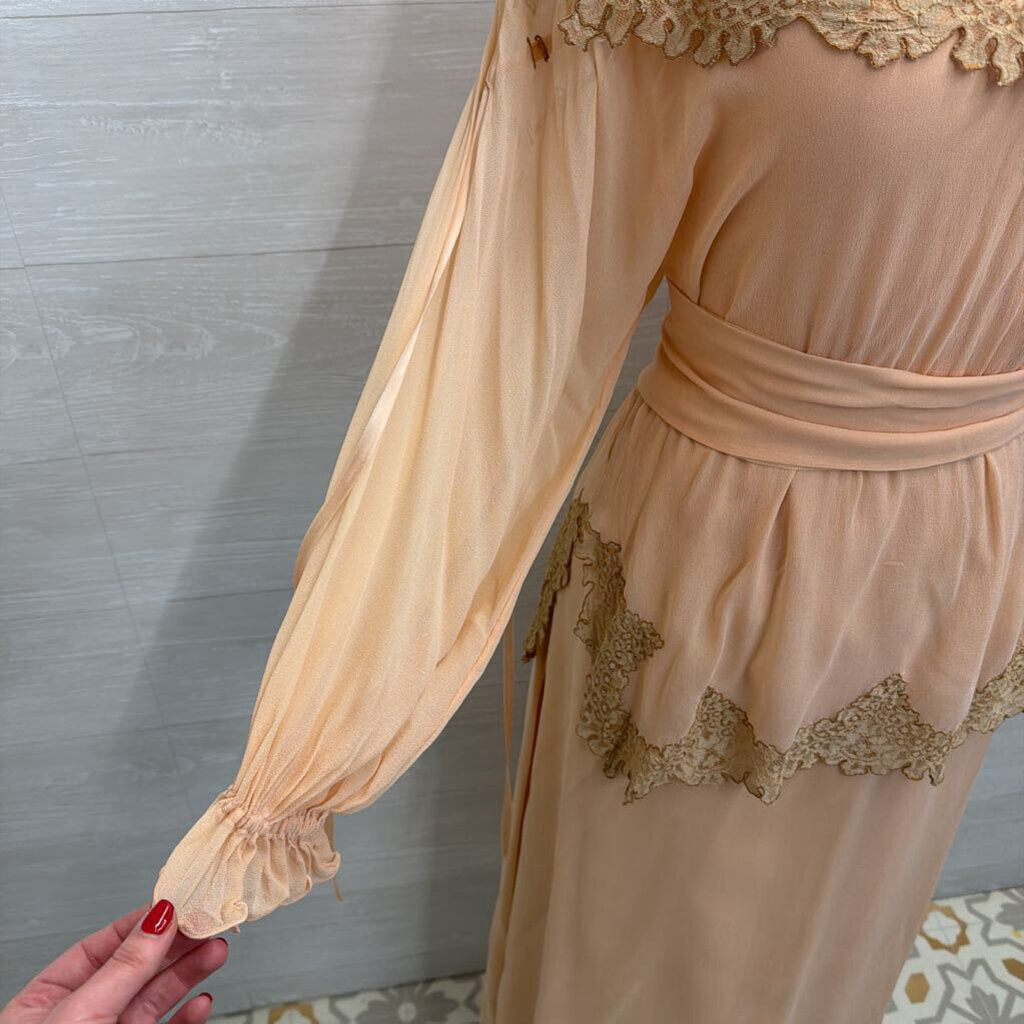 Vintage Eli Colaj Blush Lace Detail Long Sleeve Layered Long Formal Dress 42