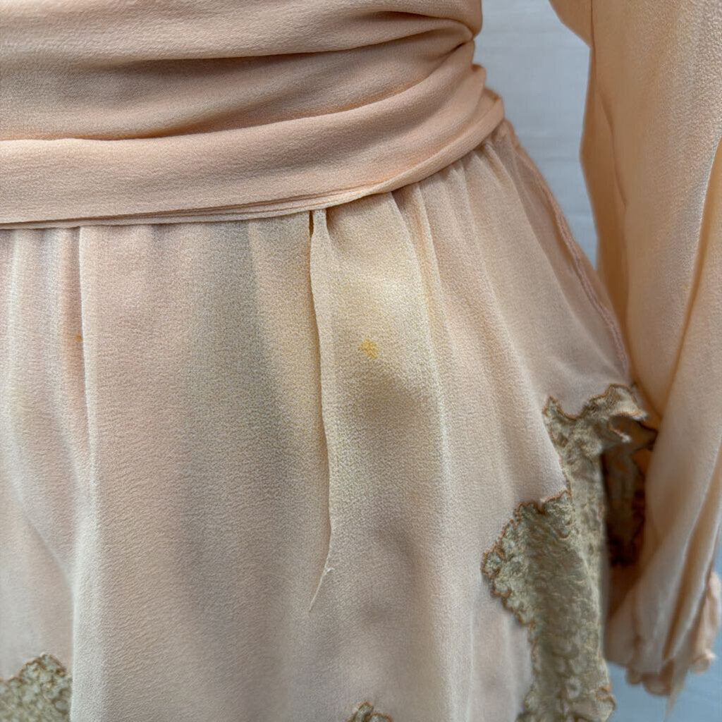 Vintage Eli Colaj Blush Lace Detail Long Sleeve Layered Long Formal Dress 42