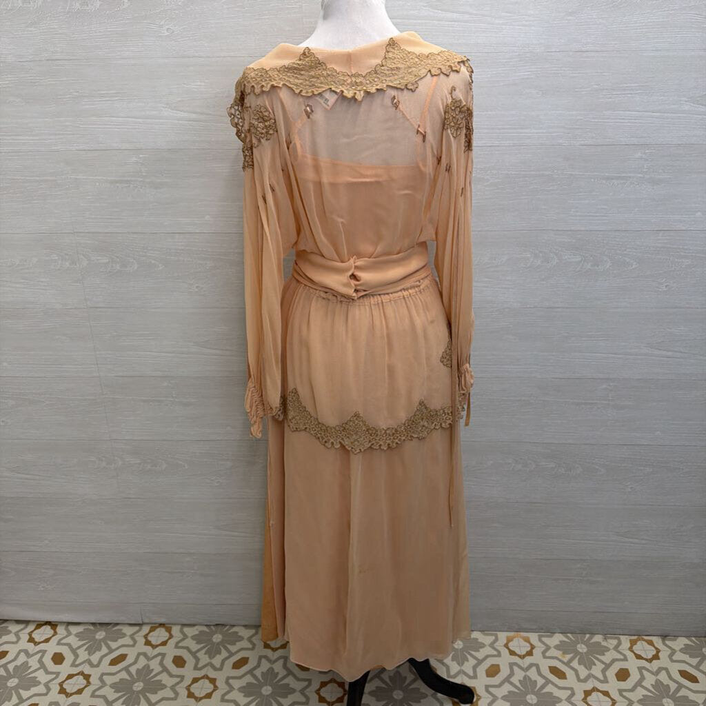 Vintage Eli Colaj Blush Lace Detail Long Sleeve Layered Long Formal Dress 42