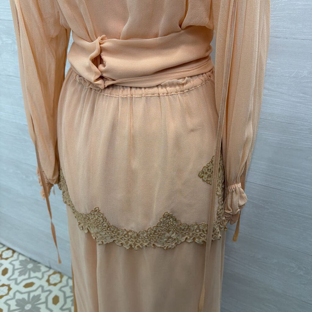 Vintage Eli Colaj Blush Lace Detail Long Sleeve Layered Long Formal Dress 42