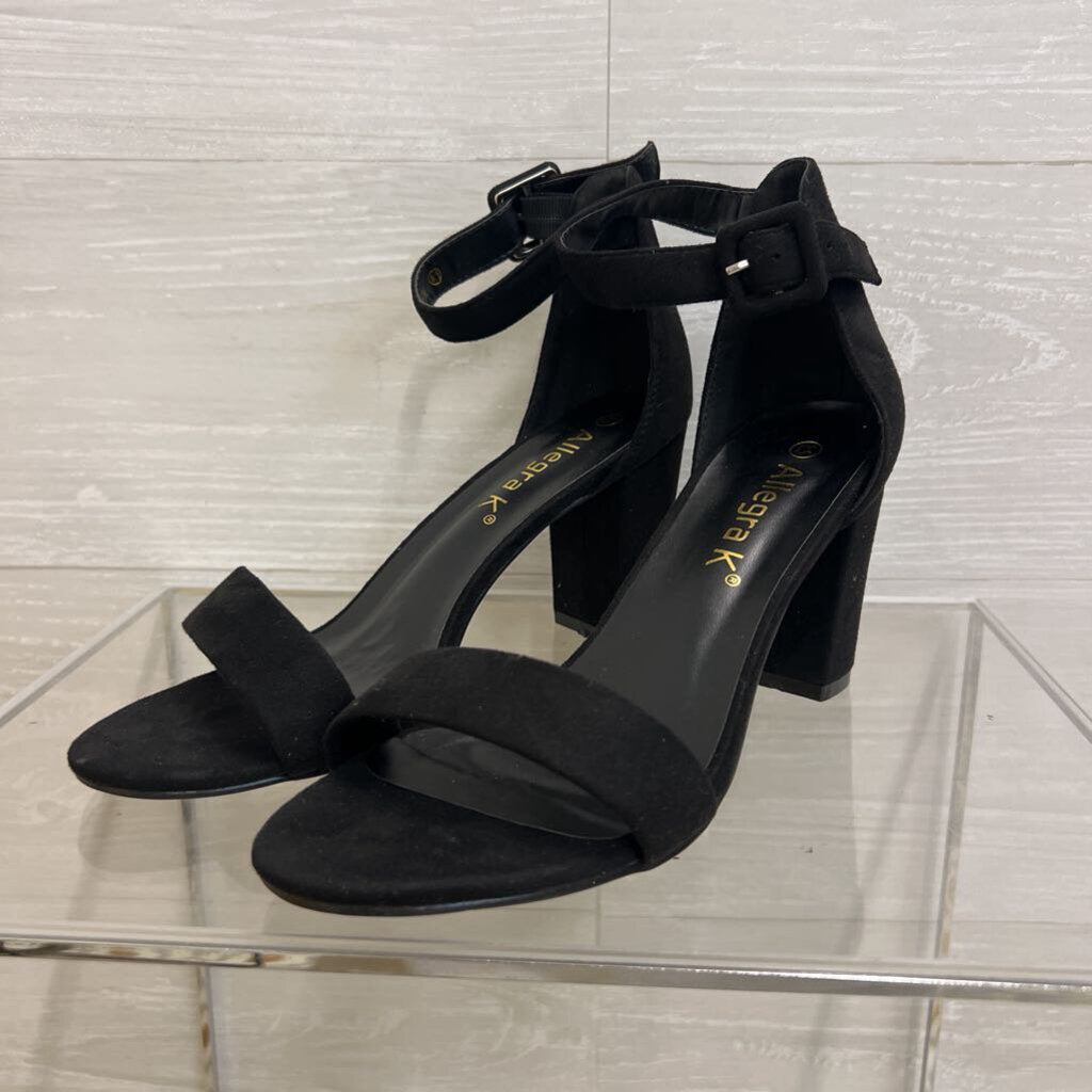 Allegra K Black Suede Ankle Strap Block Heels 8.5