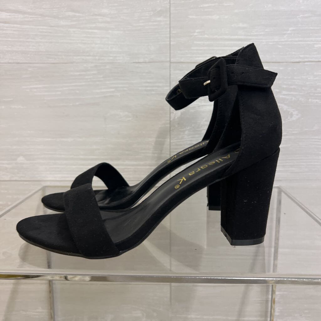 Allegra K Black Suede Ankle Strap Block Heels 8.5