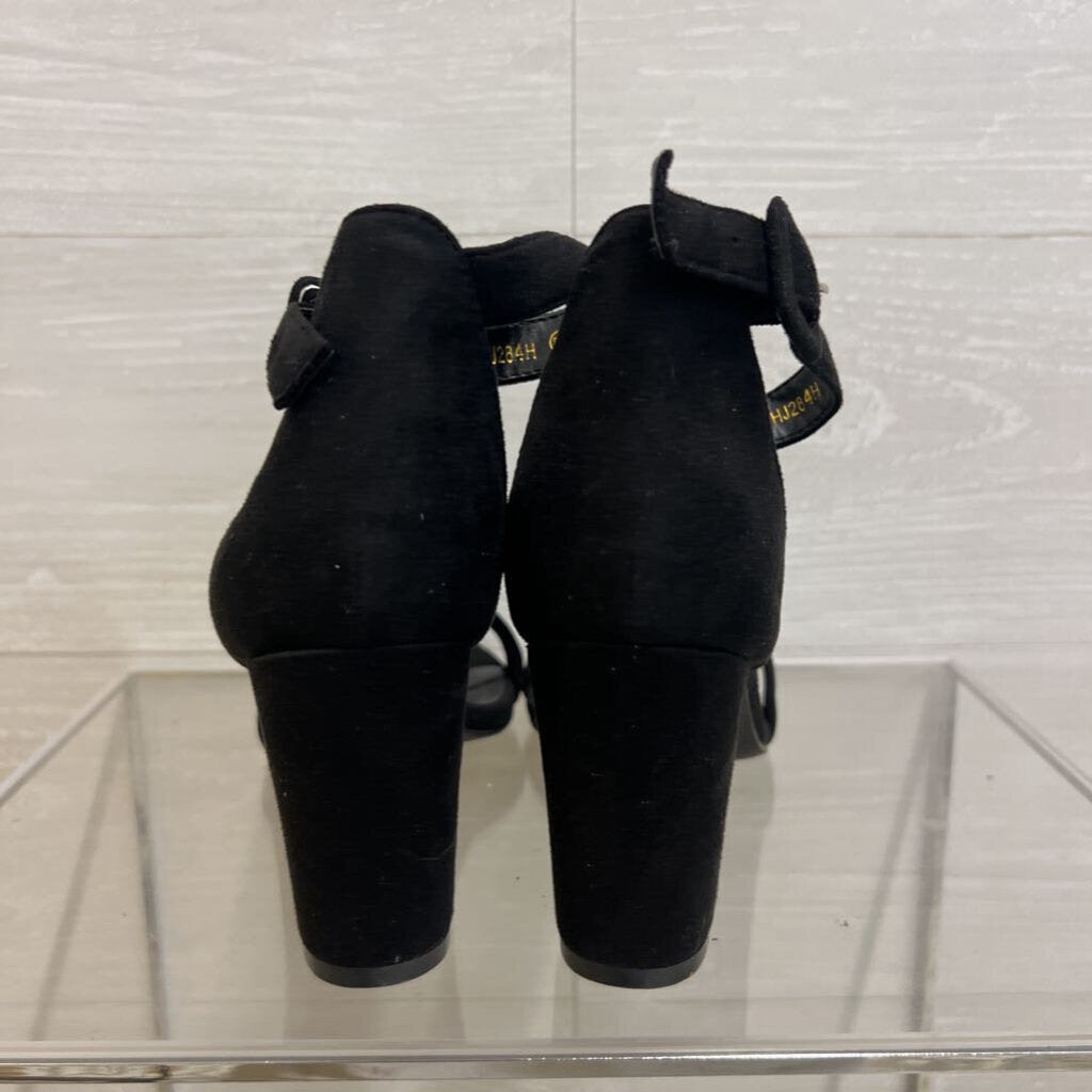 Allegra K Black Suede Ankle Strap Block Heels 8.5