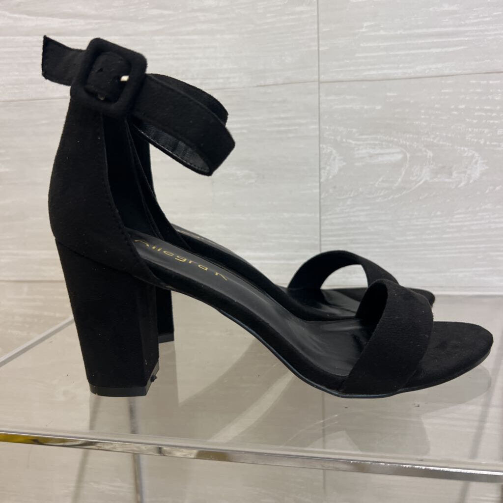 Allegra K Black Suede Ankle Strap Block Heels 8.5