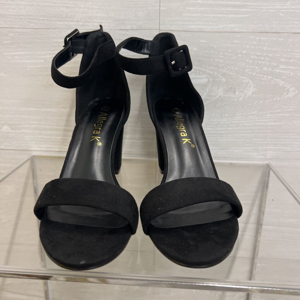 Allegra K Black Suede Ankle Strap Block Heels 8.5