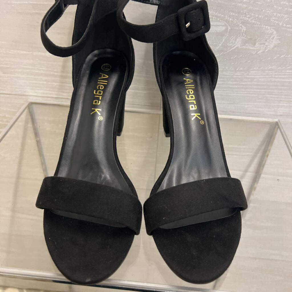 Allegra K Black Suede Ankle Strap Block Heels 8.5