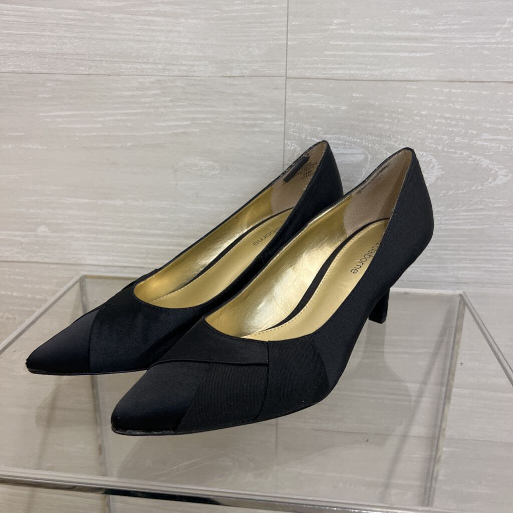 Liz Claiborne Black Satin Point Toe Pump Heels 8.5