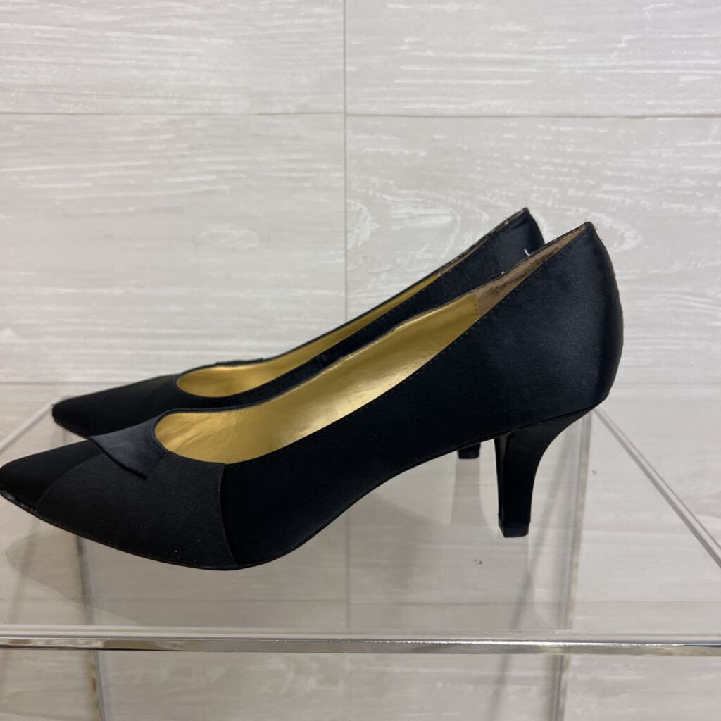 Liz Claiborne Black Satin Point Toe Pump Heels 8.5