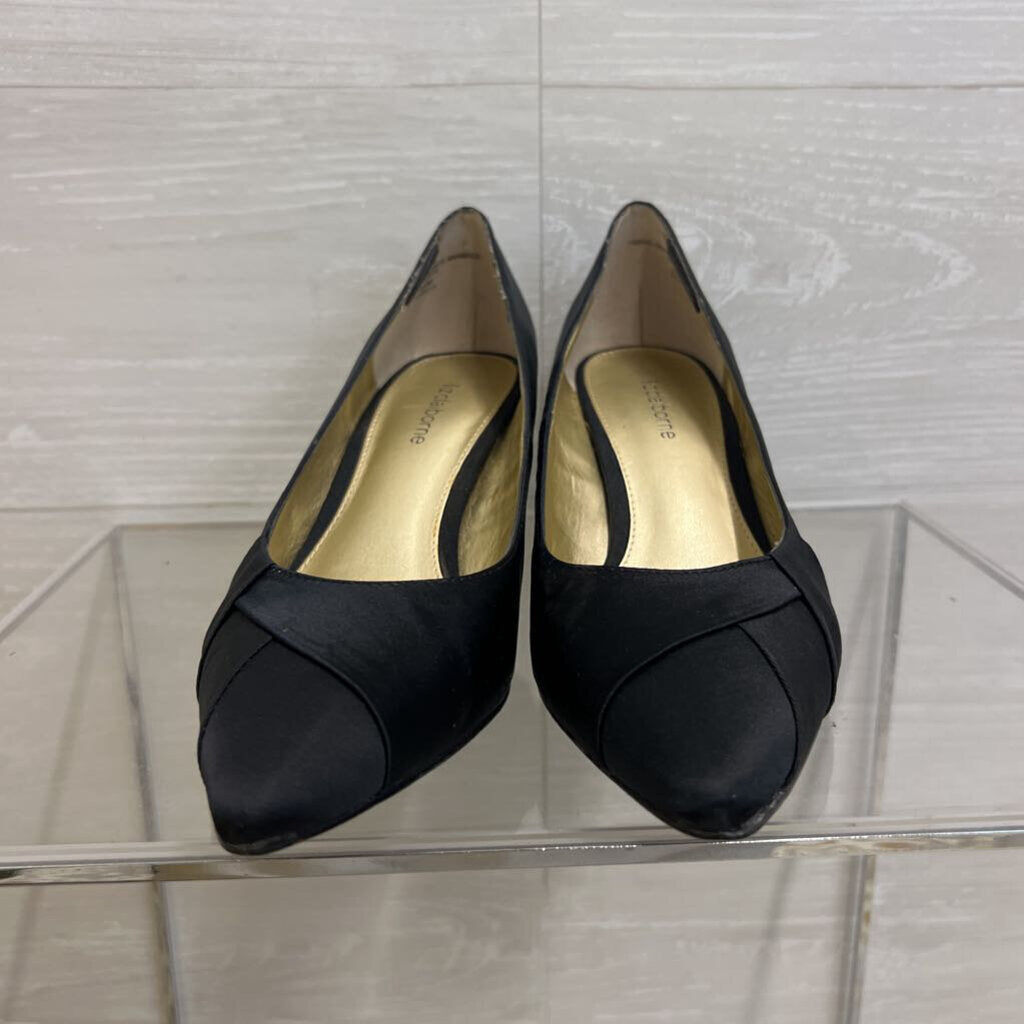 Liz Claiborne Black Satin Point Toe Pump Heels 8.5