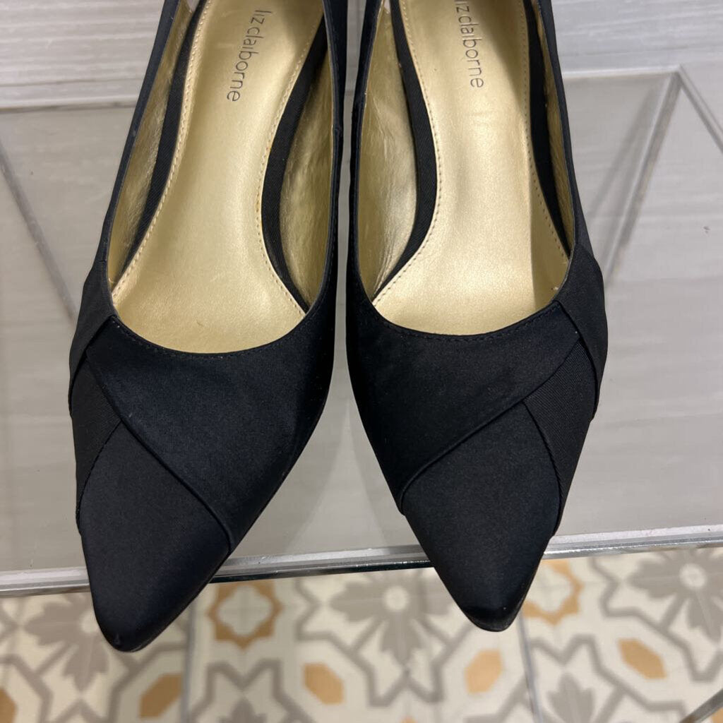 Liz Claiborne Black Satin Point Toe Pump Heels 8.5