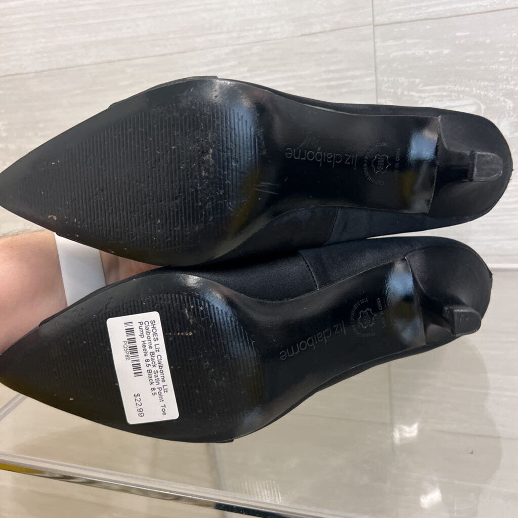 Liz Claiborne Black Satin Point Toe Pump Heels 8.5