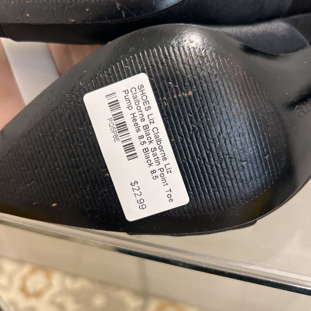 Liz Claiborne Black Satin Point Toe Pump Heels 8.5