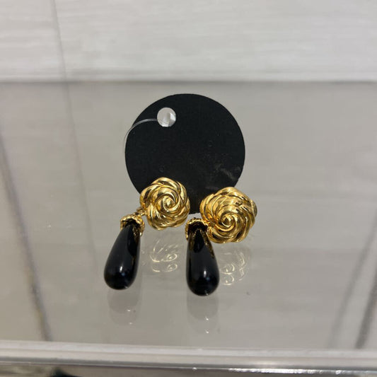 Vintage Gold/ Black Rose Drop Clip On Earrings