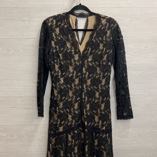 Beautifly Black/ Beige Lace Long Sleeve V Neck Maxi Dress 12