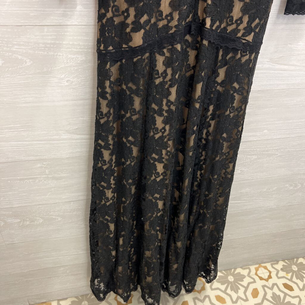 Beautifly Black/ Beige Lace Long Sleeve V Neck Maxi Dress 12