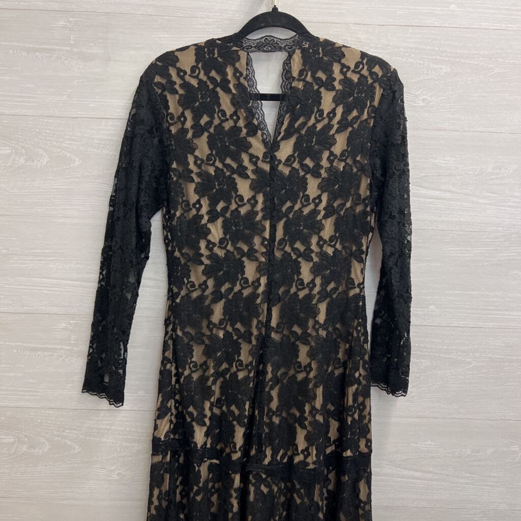 Beautifly Black/ Beige Lace Long Sleeve V Neck Maxi Dress 12